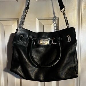Michael Kors Hamilton Black Leather Chain-Handle Shoulder Tote